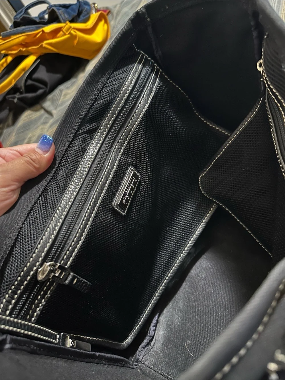 Classic Black Laptop Tote with Contrast Stitching